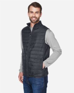 CORE365 CE702 Men’s Prevail Packable Puffer Vest – Carbon (on model side)