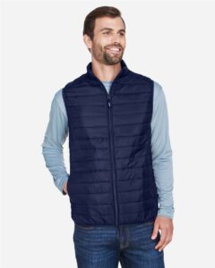 CORE365 CE702 Men’s Prevail Packable Puffer Vest – Classic Navy (on model)