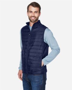 CORE365 CE702 Men’s Prevail Packable Puffer Vest – Classic Navy (on model side)