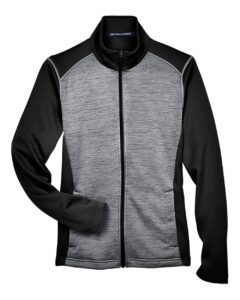 Devon & Jones DG796W Women’s Newbury Colorblock Mélange Fleece Full-Zip Jacket – Black Heather/ Dark Grey Heather
