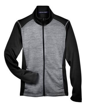 Devon & Jones DG796W Women’s Newbury Colorblock Mélange Fleece Full-Zip Jacket – Black Heather/ Dark Grey Heather