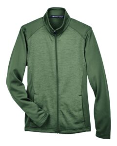 Devon & Jones DG796W Women’s Newbury Colorblock Mélange Fleece Full-Zip Jacket – Forest/ Forest Heather