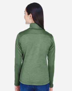 Devon & Jones DG796W Women’s Newbury Colorblock Mélange Fleece Full-Zip Jacket – Forest/ Forest Heather (on model back)
