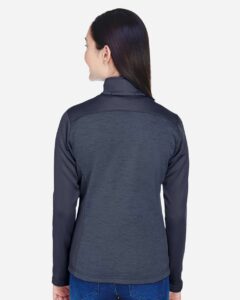 Devon & Jones DG796W Women’s Newbury Colorblock Mélange Fleece Full-Zip Jacket – Navy/ Navy Heather (on model back)