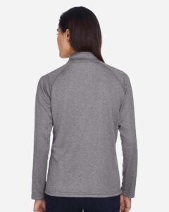 Devon & Jones DG440W Women’s Stretch Tech-Shell® Compass Quarter-Zip Pullover – Dark Grey Heather (on model back)