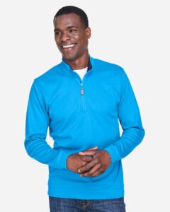Devon & Jones DG479 Men’s DRYTEC20™ Performance Quarter-Zip Pullover – Ocean Blue/ Navy/ Ocean Blue (on model)