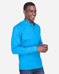 Devon & Jones DG479 Men’s DRYTEC20™ Performance Quarter-Zip Pullover – Ocean Blue/ Navy/ Ocean Blue (on model side)