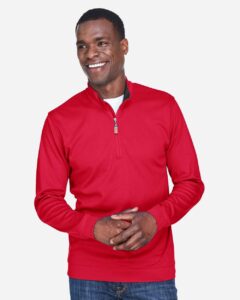 Devon & Jones DG479 Men’s DRYTEC20™ Performance Quarter-Zip Pullover – Red/ Navy/ Red (on model)