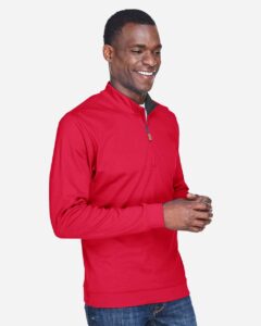 Devon & Jones DG479 Men’s DRYTEC20™ Performance Quarter-Zip Pullover – Red/ Navy/ Red (on model side)