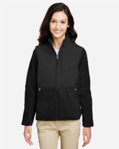 CORE365 CE890W Women’s Journey Summit Hybrid Full-Zip – Black/ Black (on model)