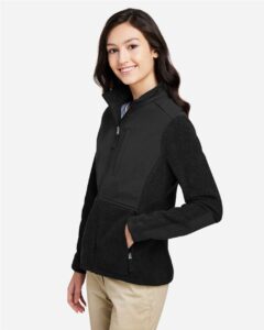 CORE365 CE890W Women’s Journey Summit Hybrid Full-Zip – Black/ Black (on model side)