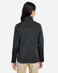 CORE365 CE890W Women’s Journey Summit Hybrid Full-Zip – Heather Charcoal/ Black (on model back)