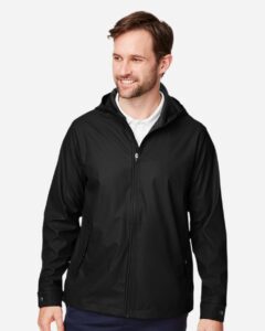Devon & Jones DG720 Unisex New Classics® Prescott Rain Jacket – Black (on model)