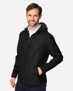 Devon & Jones DG720 Unisex New Classics® Prescott Rain Jacket – Black (on model side)