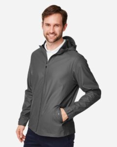Devon & Jones DG720 Unisex New Classics® Prescott Rain Jacket – Graphite (on model side)