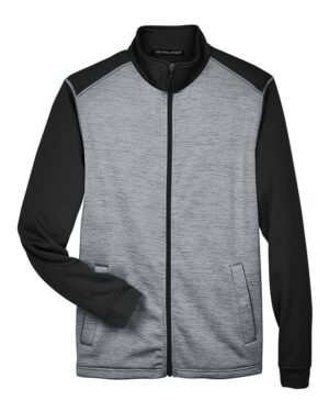 Devon & Jones DG796 Men’s Newbury Colorblock Mélange Fleece Full-Zip jacket – Black Heather/ Dark Grey Heather