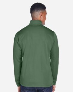 Devon & Jones DG796 Men’s Newbury Colorblock Mélange Fleece Full-Zip jacket – Forest/ Forest Heather (on model back)
