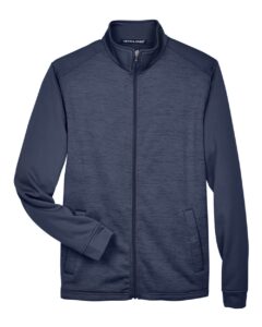 Devon & Jones DG796 Men’s Newbury Colorblock Mélange Fleece Full-Zip jacket – Navy/ Navy Heather