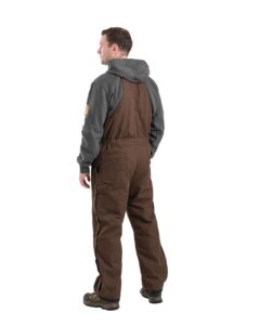 Berne Apparel B377 Men’s Heartland Insulated Washed Duck Bib Overall – Bark (on model back)