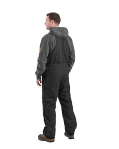Berne Apparel B377 Men’s Heartland Insulated Washed Duck Bib Overall – Black (on model back)