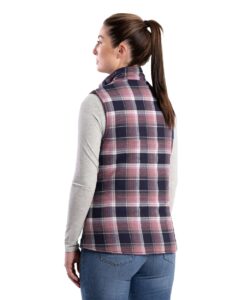 Berne Apparel WV16 Women’s Insulated Flannel Vest – Plaid Blush Navy (on model back)