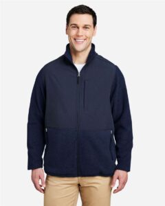 CORE365 CE890 Men’s Journey Summit Hybrid Full-Zip – Classic Navy/ Classic Navy (on model)