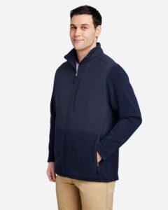 CORE365 CE890 Men’s Journey Summit Hybrid Full-Zip – Classic Navy/ Classic Navy (on model side)