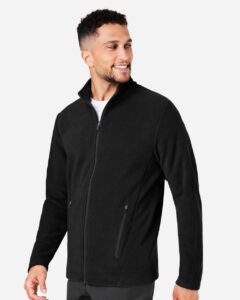 Devon & Jones DG730 Men’s CrownLux Performance® Fleece Full-Zip Jacket – Black (on model side)