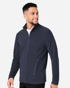 Devon & Jones DG730 Men’s CrownLux Performance® Fleece Full-Zip Jacket – Navy (on model side)