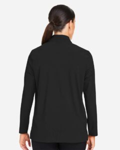 Devon & Jones DG410W Women’s CrownLux Performance® Windsor Welded Quarter-Zip Pullover – Black (on model back)