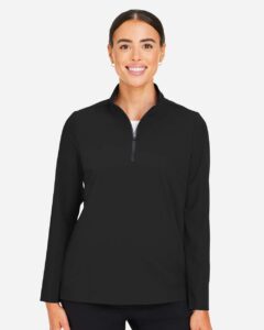 Devon & Jones DG410W Women’s CrownLux Performance® Windsor Welded Quarter-Zip Pullover – Black (on model)