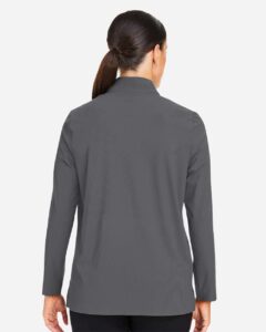 Devon & Jones DG410W Women’s CrownLux Performance® Windsor Welded Quarter-Zip Pullover – Graphite (on model back)