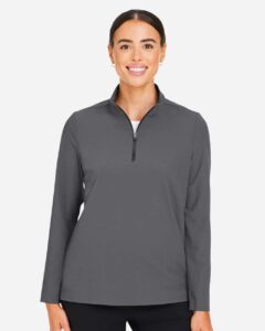 Devon & Jones DG410W Women’s CrownLux Performance® Windsor Welded Quarter-Zip Pullover – Graphite (on model)