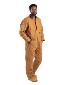 Berne Apparel I417 Men’s Heritage Duck Insulated Coverall – Brown (on model)