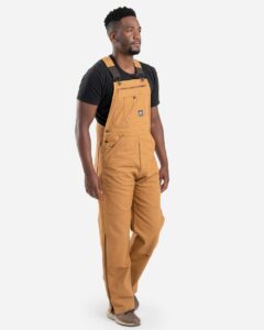 Berne Apparel B1067 Men’s Slab Unlined Duck Bib Overall – Brown Duck_44 (on model side)