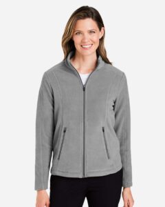 Devon & Jones DG730W Women’s CrownLux Performance® Fleece Full-Zip Jacket – Graphite (on model)