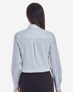 Devon & Jones DG534W Women’s Crown Collection® Striped Woven Dress Shirt – Navy/ White (on model back)