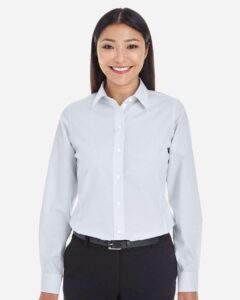 Devon & Jones DG534W Women’s Crown Collection® Striped Woven Dress Shirt – Silver/ White (on model)