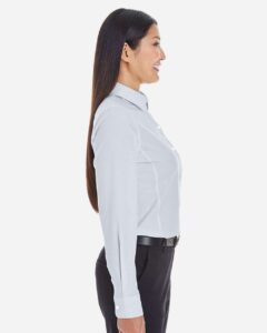Devon & Jones DG534W Women’s Crown Collection® Striped Woven Dress Shirt – Silver/ White (on model side)