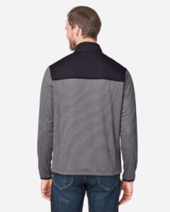 CORE365 CE74 Men’s Venture Heathered Stripe Hybrid Jacket – Black/ White (on model back)