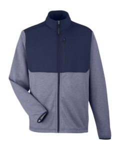 CORE365 CE74 Men’s Venture Heathered Stripe Hybrid Jacket – Classic Navy/ White