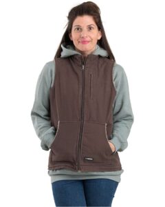Berne Apparel WV15 Women’s Sherpa-Lined Softstone Duck Vest – Tuscan (on model)