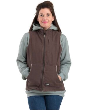 Berne Apparel WV15 Women’s Sherpa-Lined Softstone Duck Vest – Tuscan (on model)