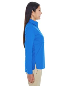 Devon & Jones DP610W Women’s Perfect Fit™ Half-Placket Tunic Dress Shirt – French Blue (on model side)
