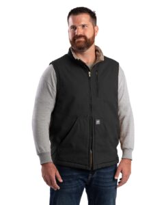 Berne Apparel V818 Men’s Heartland Sherpa-Lined Washed Duck Vest – Black (on model)