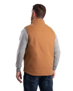 Berne Apparel V818 Men’s Heartland Sherpa-Lined Washed Duck Vest – Brown Duck (on model back)