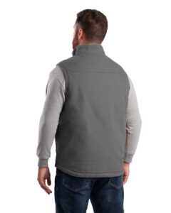Berne Apparel V818 Men’s Heartland Sherpa-Lined Washed Duck Vest – Slate (on model back)