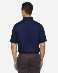 CORE365 88194T Men’s Tall Optimum Short Sleeve Twill Dress Shirt – Classic Navy (on model back)