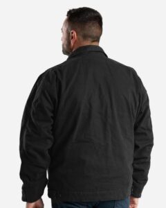 Berne Apparel J374 Men’s Highland Washed Gasoline Jacket – Black (on model back)