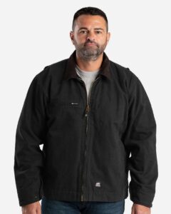 Berne Apparel J374 Men’s Highland Washed Gasoline Jacket – Black (on model)